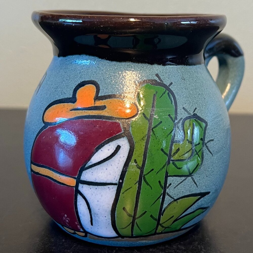 Guadalajara Mexico Handcrafted Pottery Souvenir Mug Artisan Hand Painted Cacti